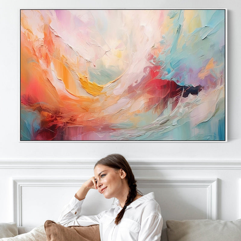 Bright Abstract Colourful Framed Wall Art Modern Canvas